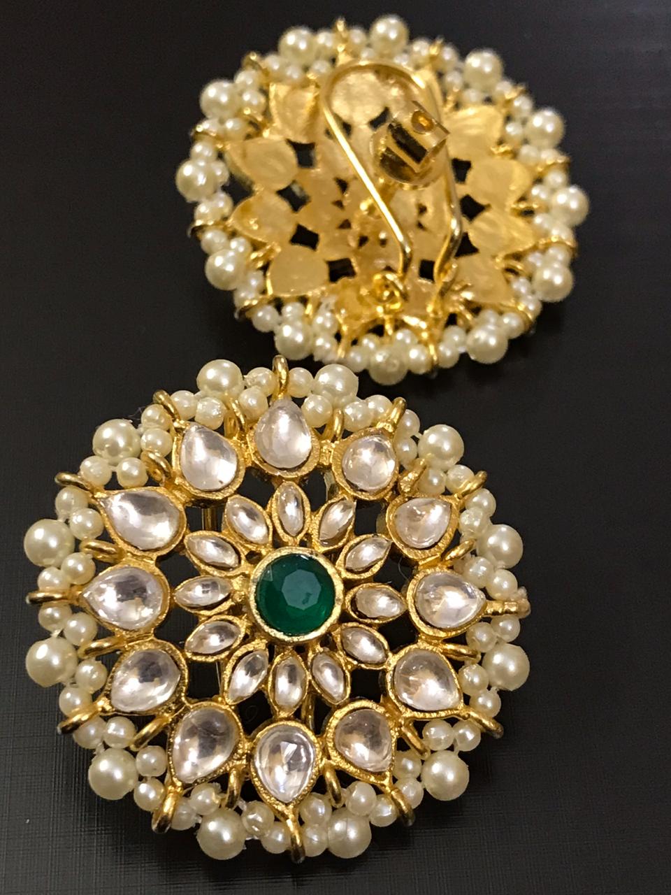 Efulgenz Indian Jewellery Antique Kundan Crystal Stone Faux Pearl Beads Big  Round Stud Earrings Set for Women, Green - Walmart.com